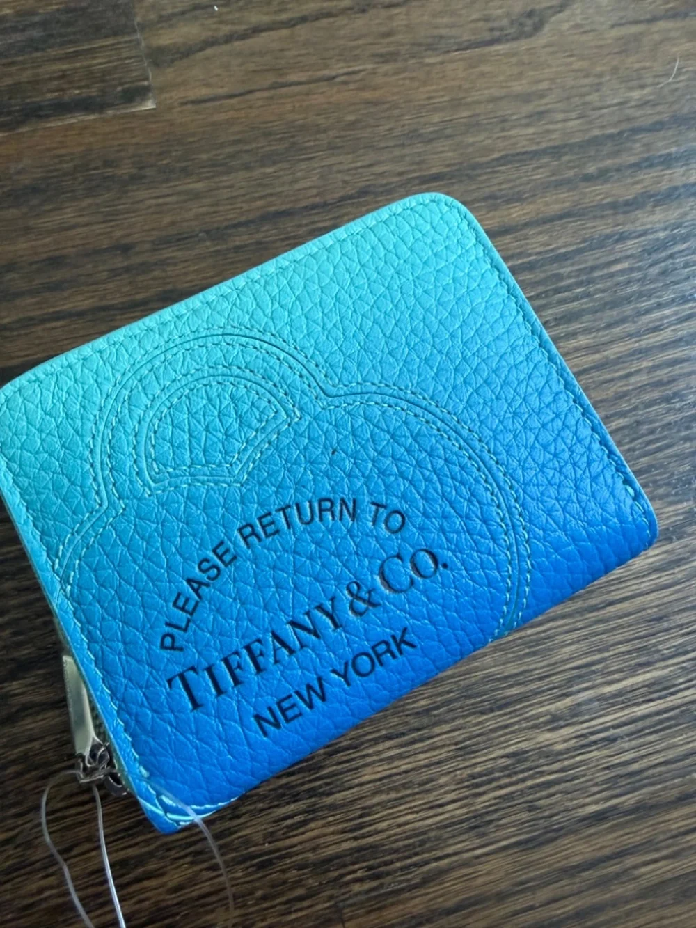 Tiffany & Co. Please Return to Tiffany Leather Zip Wallet - Ombre Blue | NWT